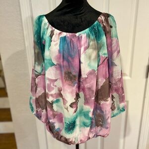 Sweet Pea New York & Company Pastel Sheer Floral Blouse Size Large